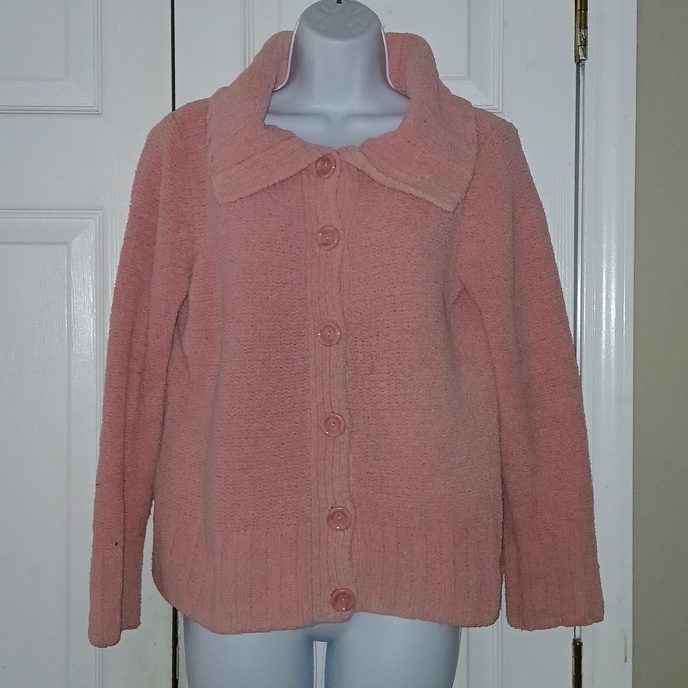 Villager by Liz Claiborne button down fuzzy  sweater cardigan Sz M